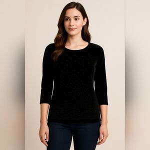 Impressions Black Velvet Sparkle Embellished Top Small Vintage